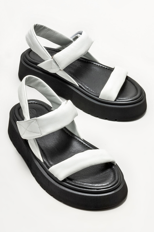 Beyaz deri kadın sandalet - Elle Shoes