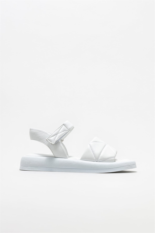 Beyaz deri kadın sandalet - Elle Shoes