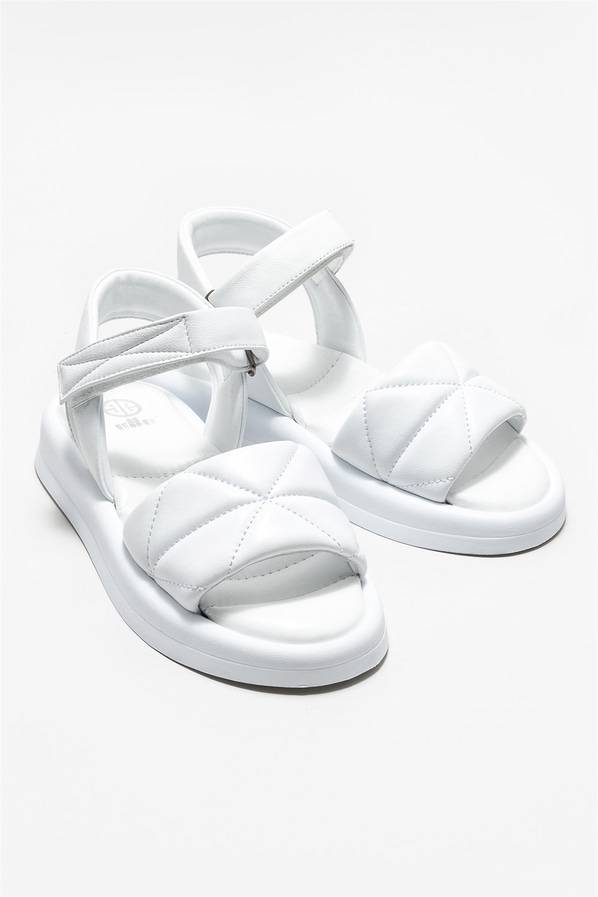 Beyaz deri kadın sandalet - Elle Shoes