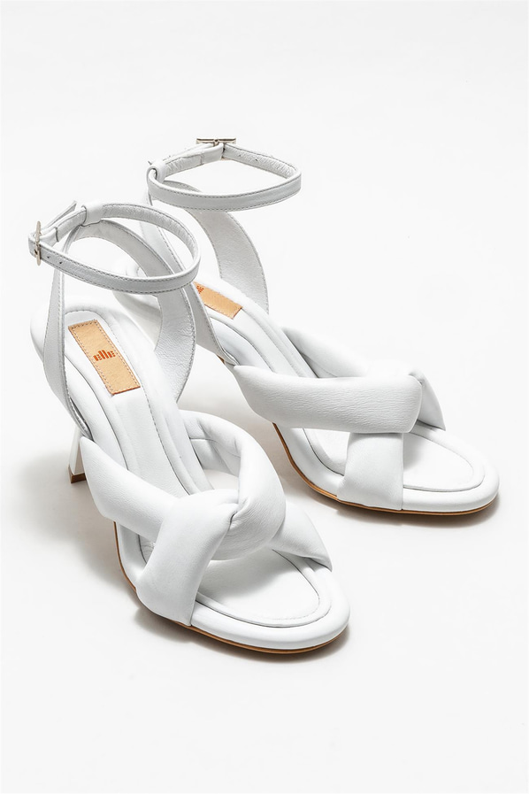 Beyaz deri topuklu kadın sandalet - Elle Shoes