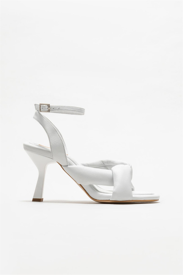 Beyaz deri topuklu kadın sandalet - Elle Shoes