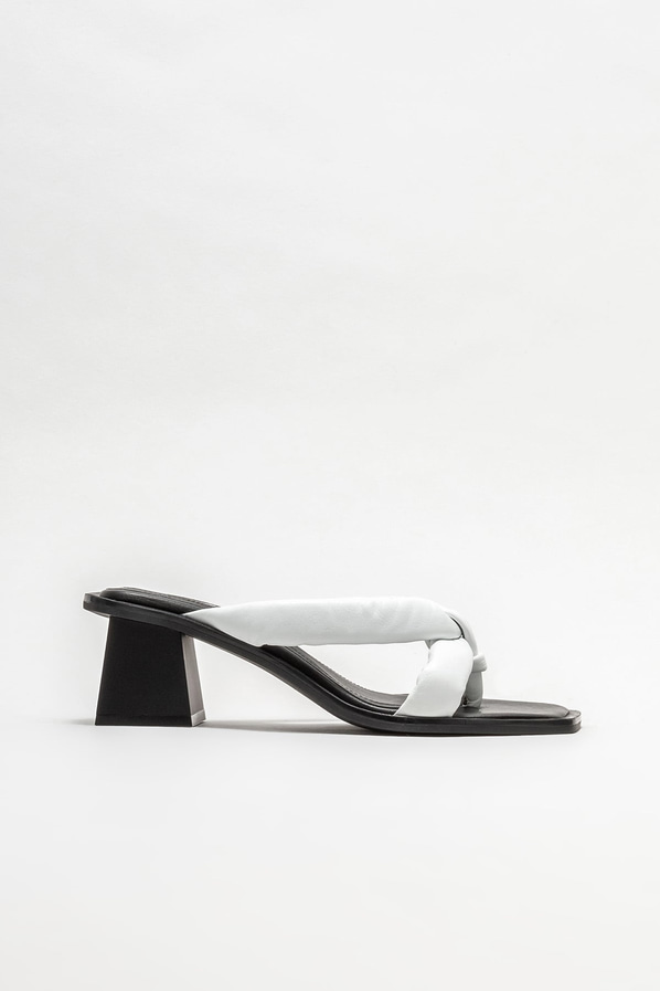 Beyaz deri topuklu kadın terlik - Elle Shoes