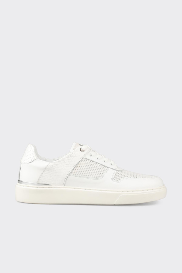 Beyaz deri ve tekstil erkek spor ayakkabı, casual stil için - Elle Shoes