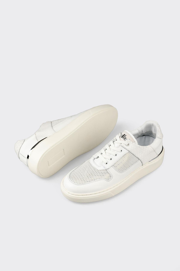 Beyaz deri ve tekstil erkek spor ayakkabı, casual stil için - Elle Shoes