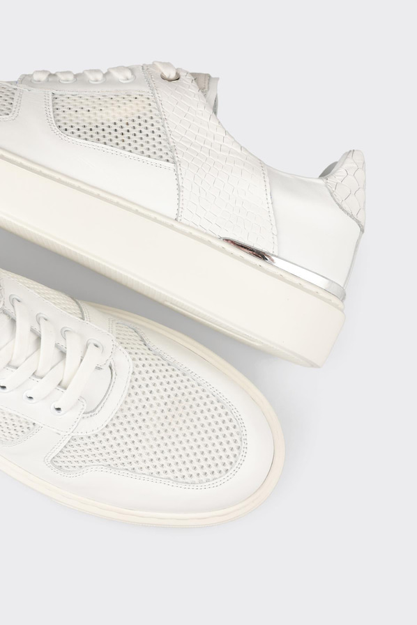 Beyaz deri ve tekstil erkek spor ayakkabı, casual stil için - Elle Shoes