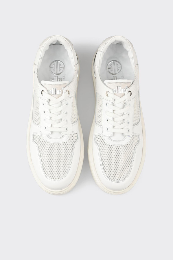 Beyaz deri ve tekstil erkek spor ayakkabı, casual stil için - Elle Shoes