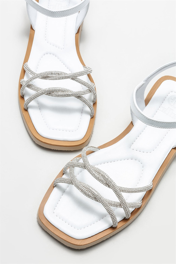 Beyaz düz kadın sandalet - Elle Shoes