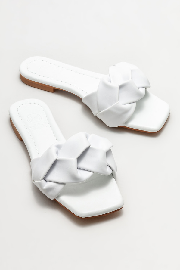 Beyaz düz kadın terlik - Elle Shoes