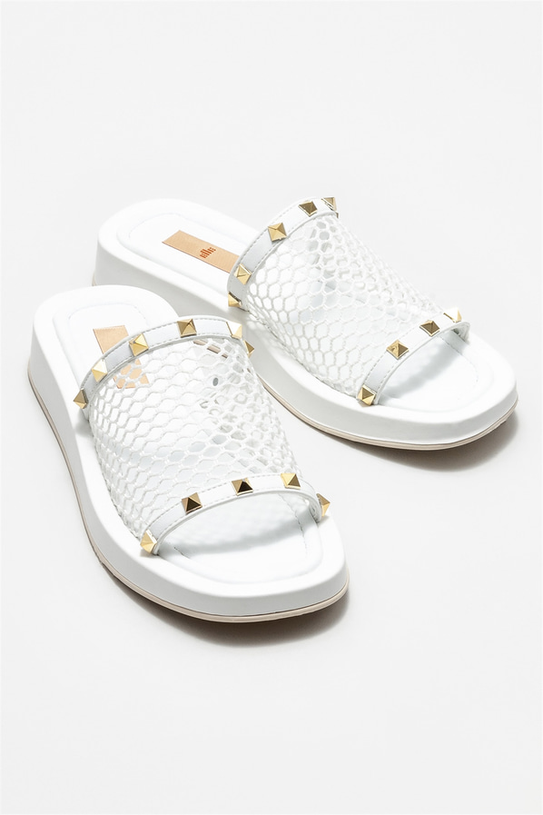Beyaz kadın düz terlik, günlük kullanım için - Elle Shoes