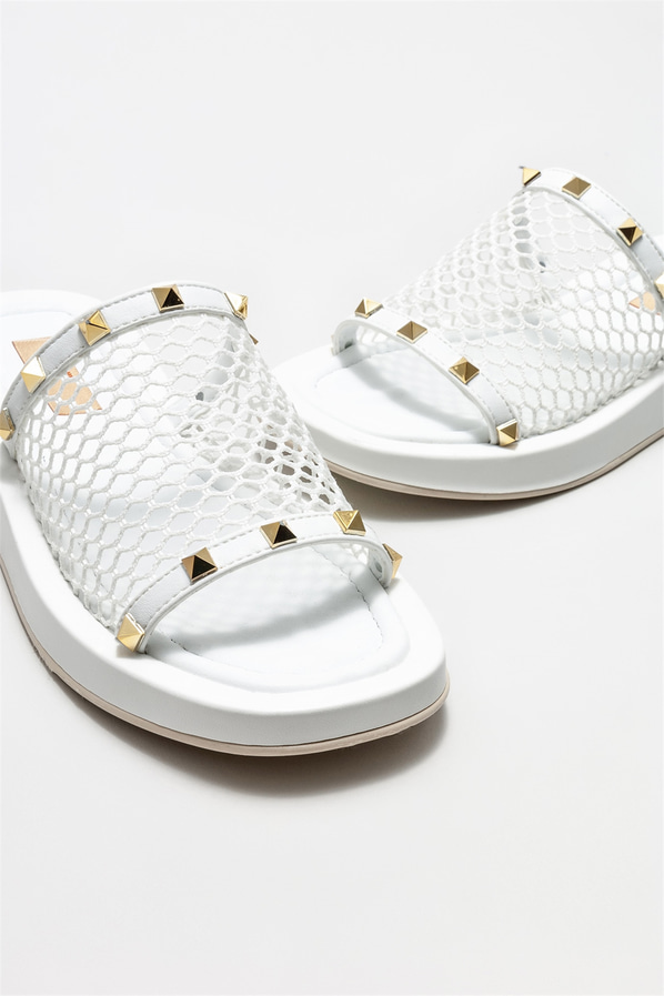 Beyaz kadın düz terlik, günlük kullanım için - Elle Shoes