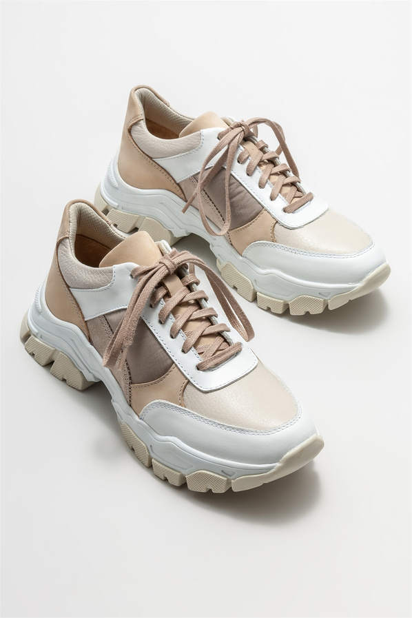 Beyaz deri kadın spor ayakkabı - Elle Shoes