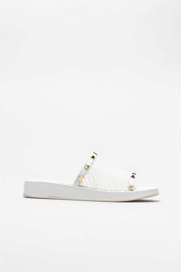 Beyaz kadın düz terlik, günlük kullanım için - Elle Shoes