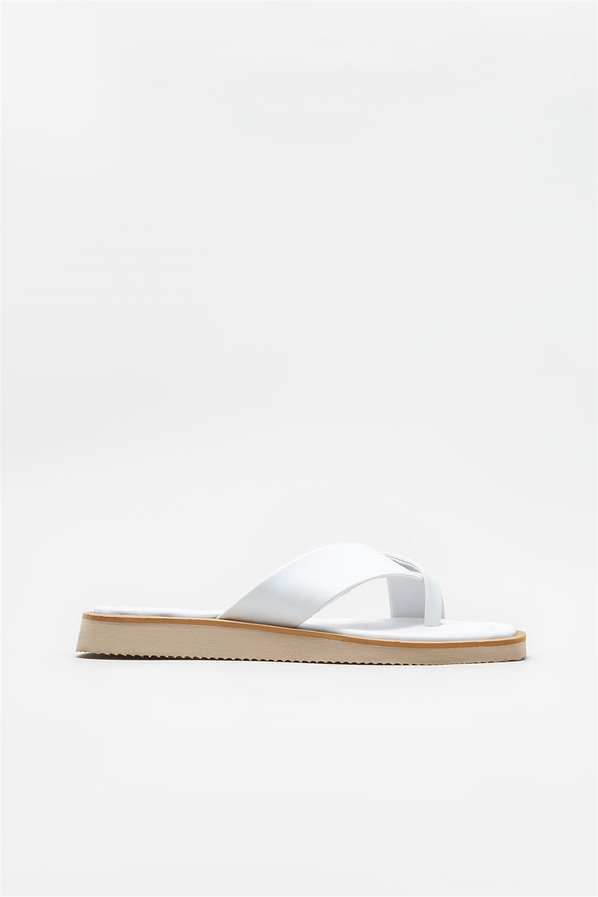 Beyaz kadın düz terlik - Elle Shoes