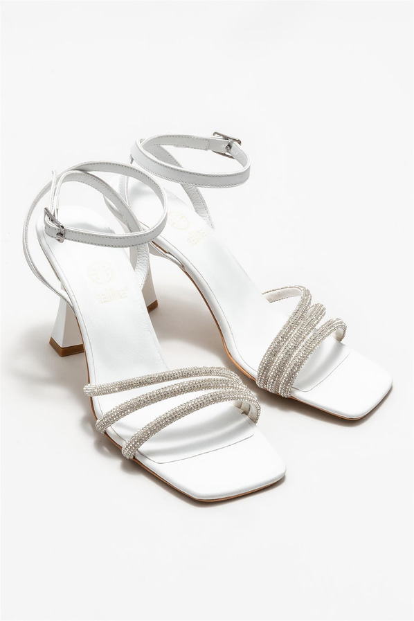 Beyaz simli topuklu kadın sandalet - Elle Shoes