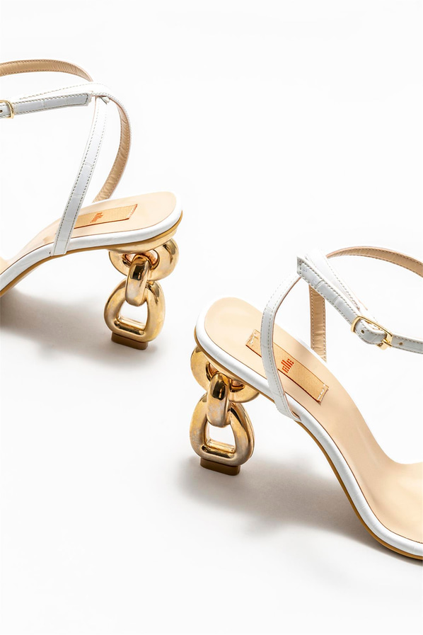 Beyaz topuklu kadın sandalet - Elle Shoes