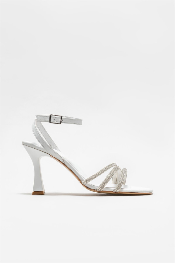 Beyaz simli topuklu kadın sandalet - Elle Shoes