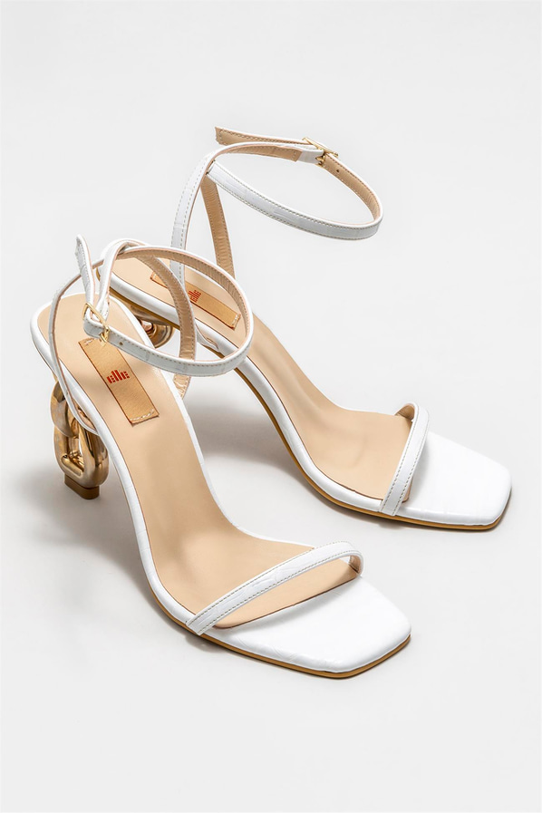 Beyaz topuklu kadın sandalet - Elle Shoes
