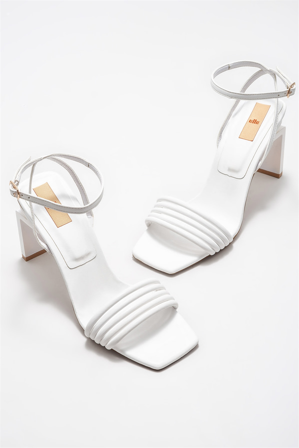 Beyaz topuklu kadın sandalet - Elle Shoes