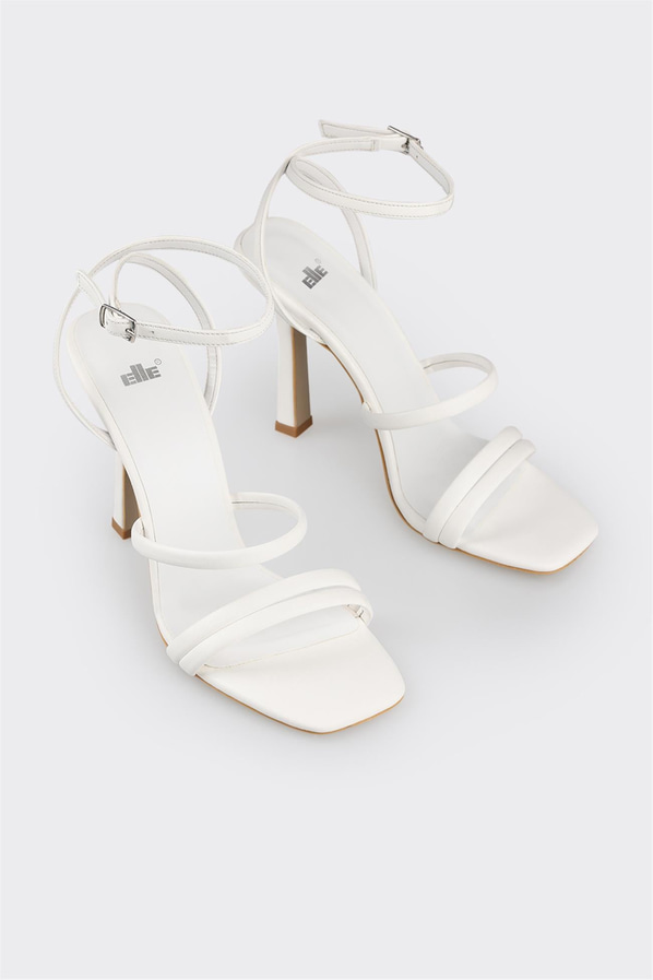 Beyaz ince topuklu bantlı kadın sandalet, ofis stili için - Elle Shoes