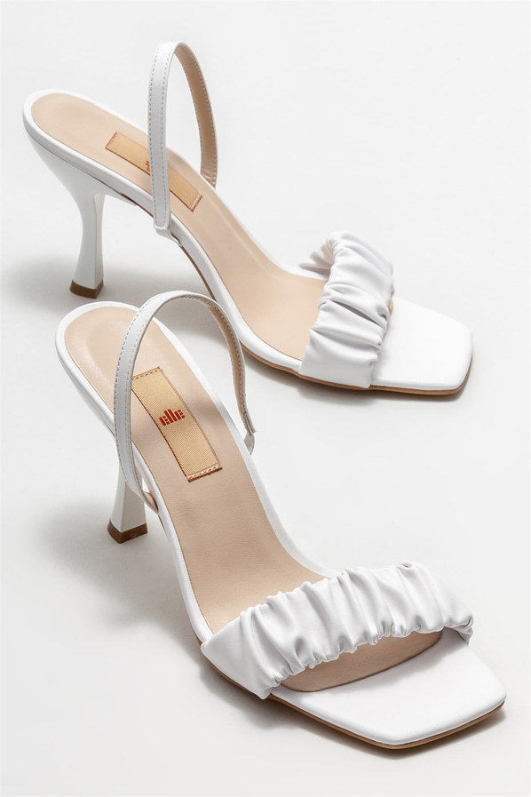Beyaz topuklu kadın sandalet - Elle Shoes