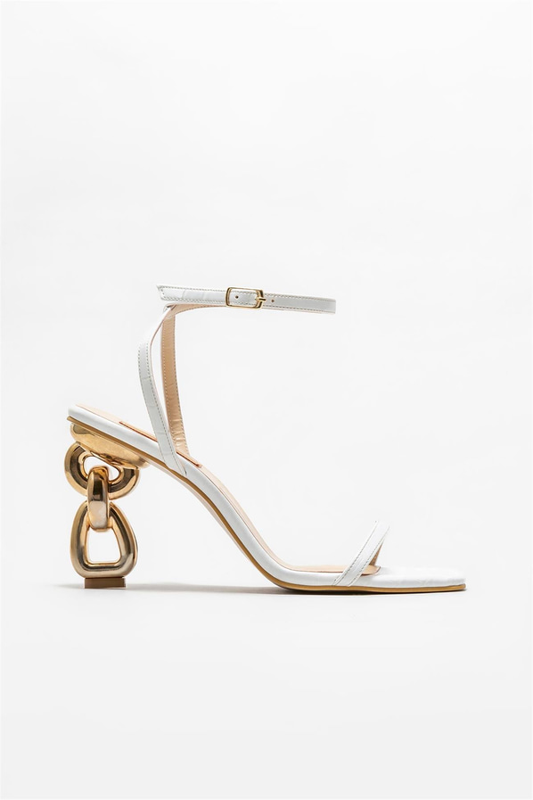 Beyaz topuklu kadın sandalet - Elle Shoes