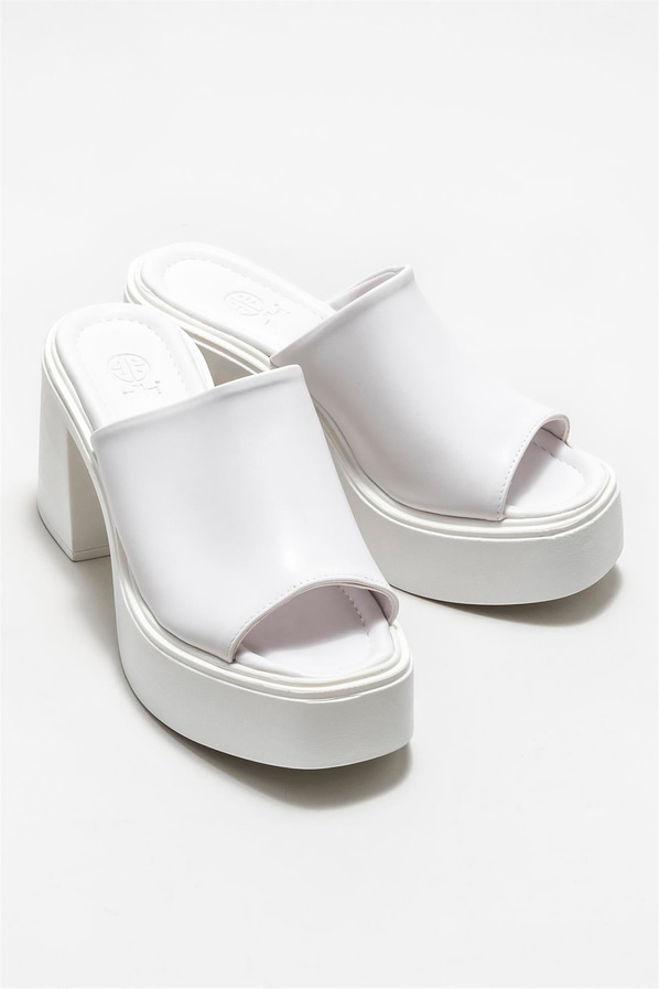 Beyaz topuklu kadın terlik - Elle Shoes