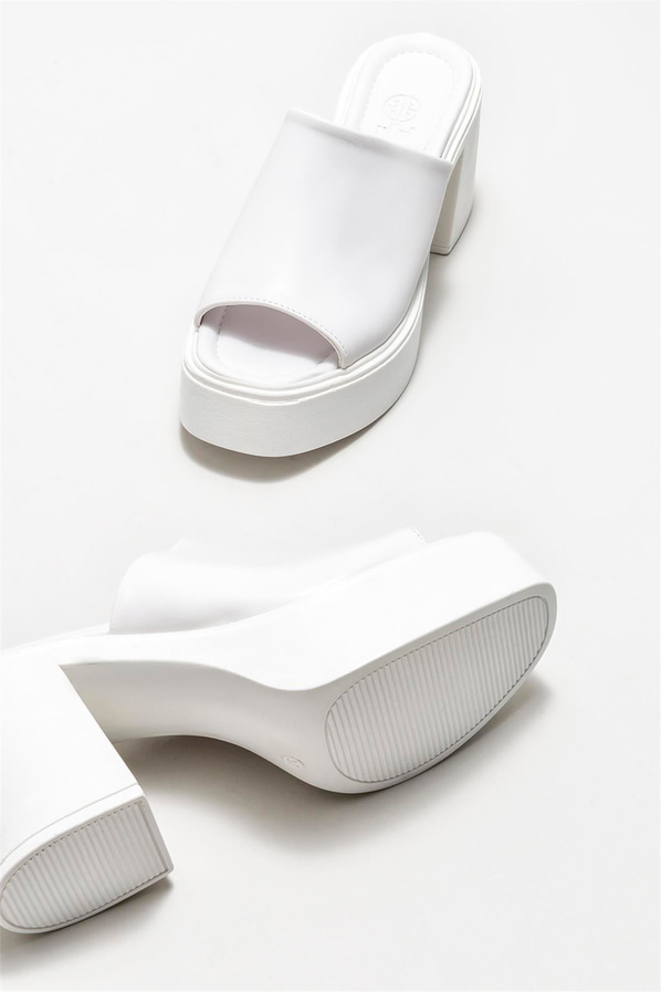 Beyaz topuklu kadın terlik - Elle Shoes