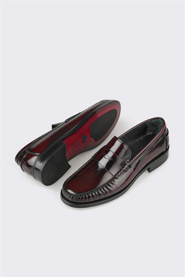 Bordo deri erkek klasik ayakkabı - Elle Shoes