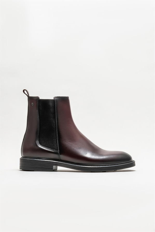Bordo deri erkek klasik bot - Elle Shoes