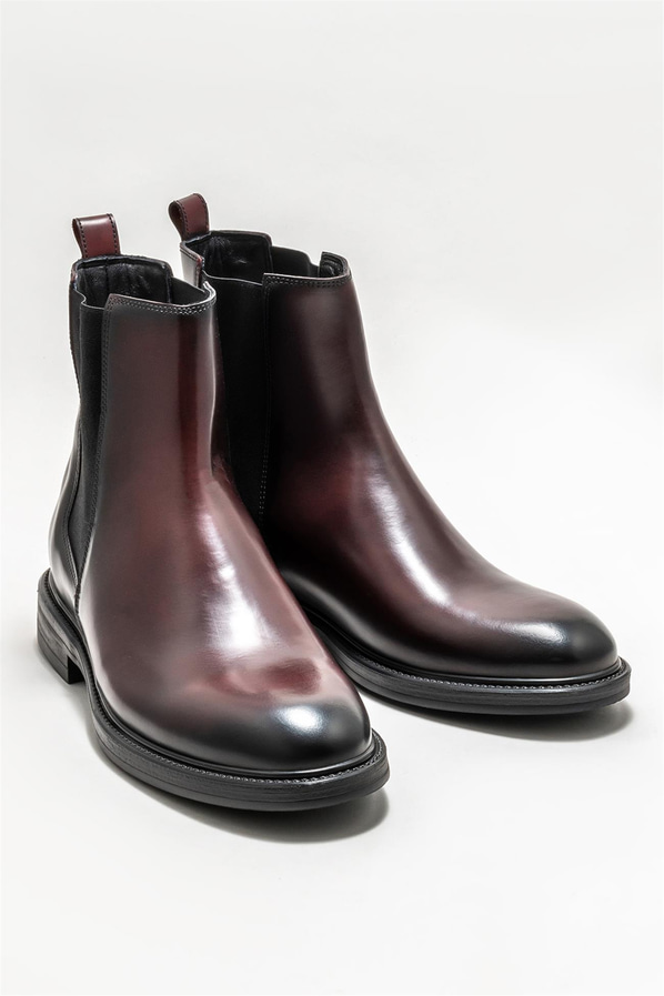 Bordo deri erkek klasik bot - Elle Shoes