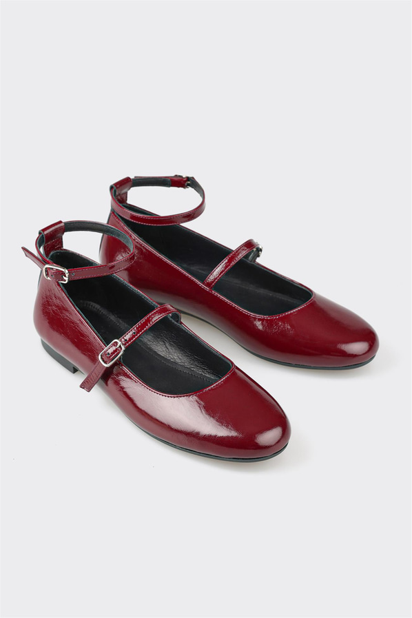 Bordo deri kadın babet - Elle Shoes
