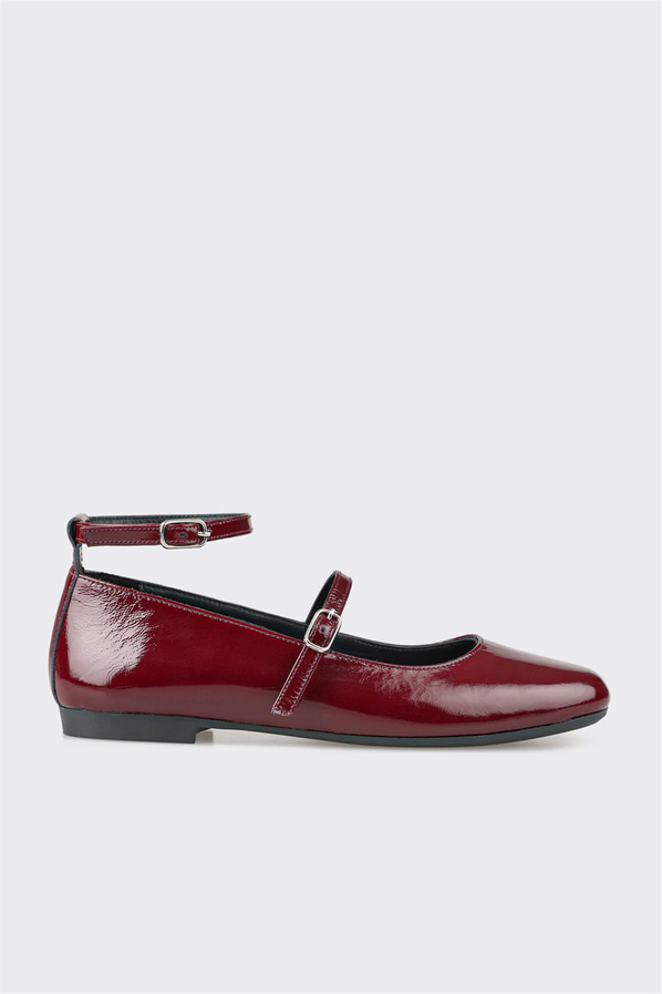 Bordo deri kadın babet - Elle Shoes