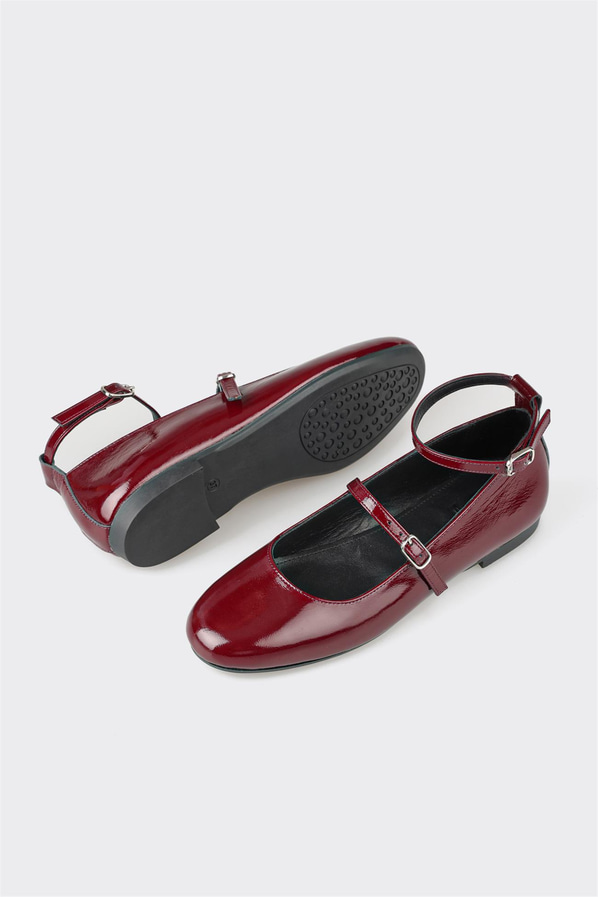 Bordo deri kadın babet - Elle Shoes