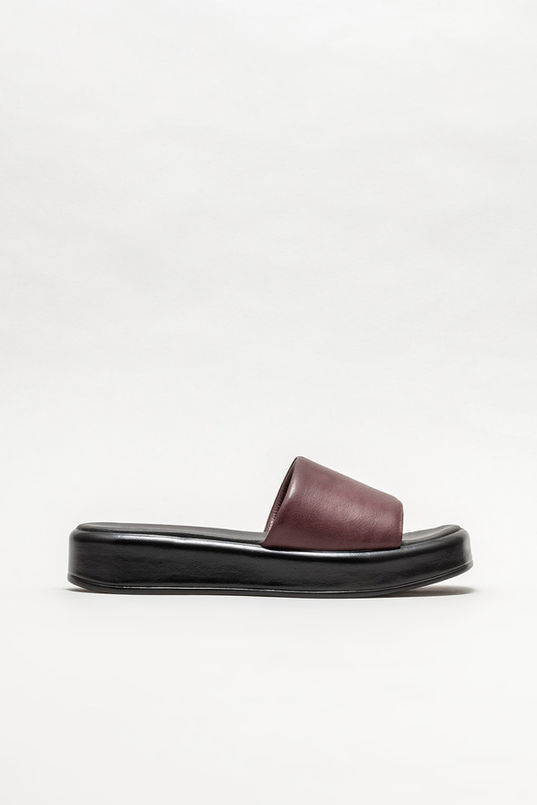 Bordo deri dolgu topuklu kadın terlik - Elle Shoes