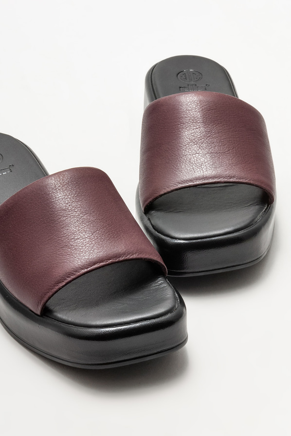 Bordo deri dolgu topuklu kadın terlik - Elle Shoes