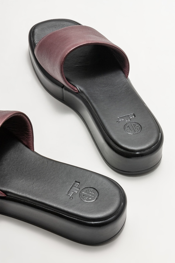 Bordo deri dolgu topuklu kadın terlik - Elle Shoes