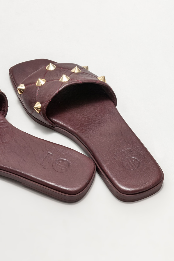 Bordo deri düz kadın terlik - Elle Shoes
