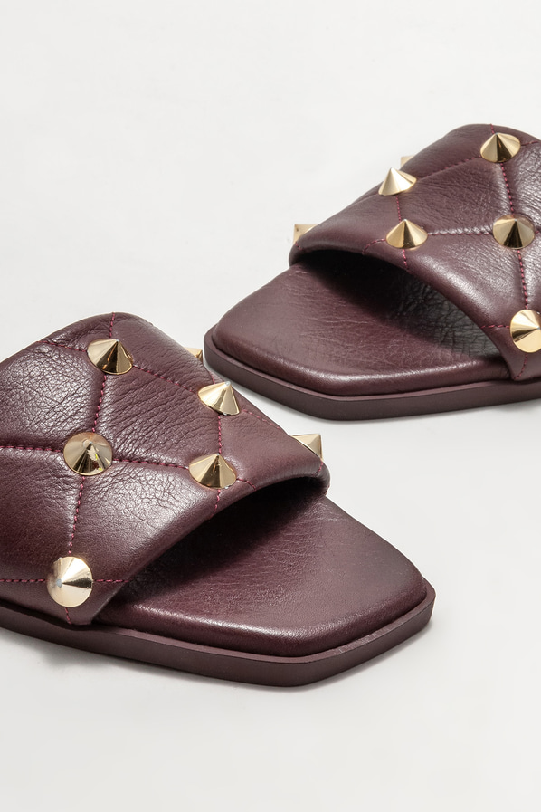 Bordo deri düz kadın terlik - Elle Shoes