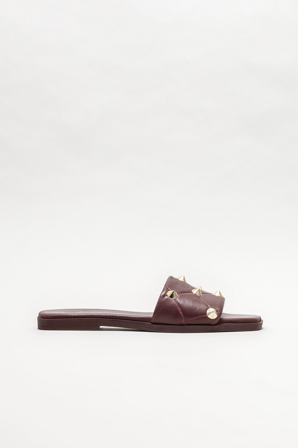 Bordo deri düz kadın terlik - Elle Shoes