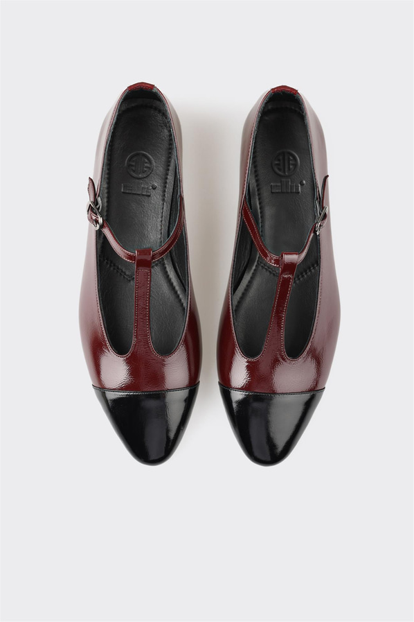 Bordo deri kadın babet, günlük kullanım için - Elle Shoes