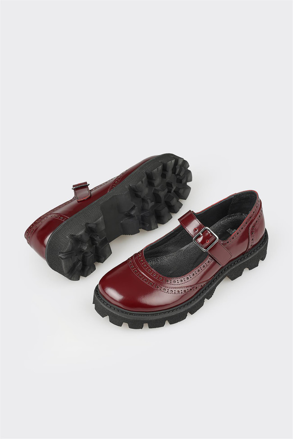 Bordo deri kadın düz ayakkabı, günlük kullanım için - Elle Shoes