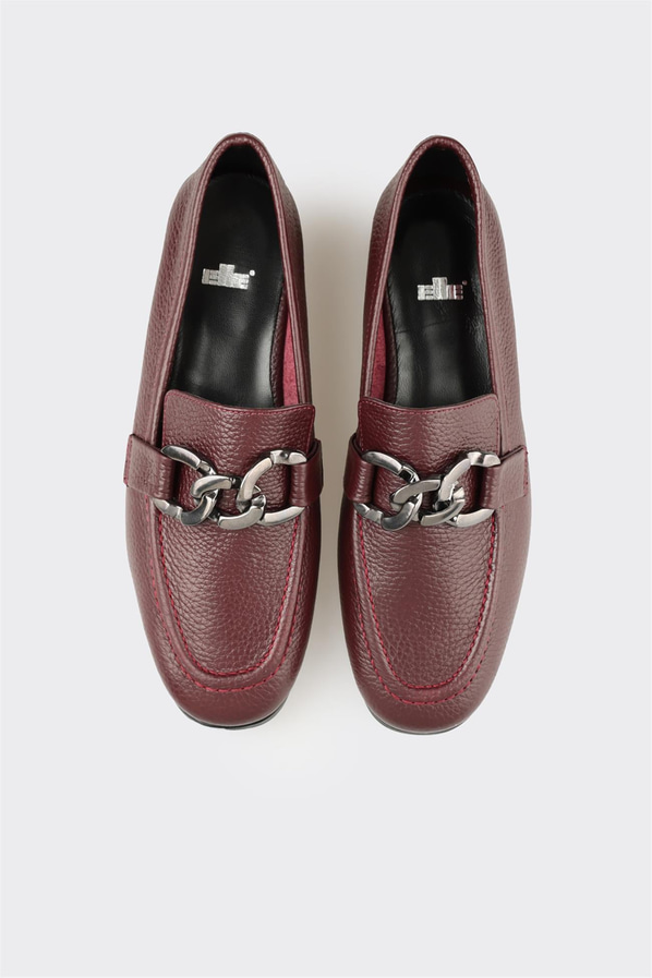 Bordo deri yumuşak dokulu kadın loafer, rahat kullanım için - Elle Shoes