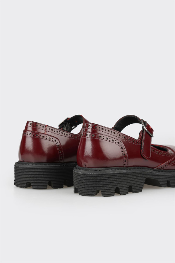 Bordo deri kadın düz ayakkabı, günlük kullanım için - Elle Shoes