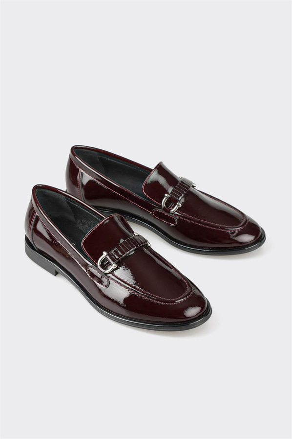 Bordo deri kadın loafer, günlük kullanım için - Elle Shoes
