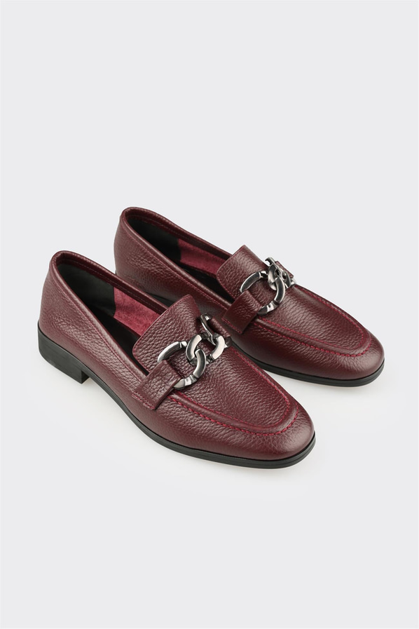 Bordo deri yumuşak dokulu kadın loafer, rahat kullanım için - Elle Shoes