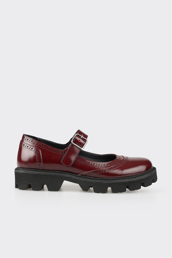 Bordo deri kadın düz ayakkabı, günlük kullanım için - Elle Shoes