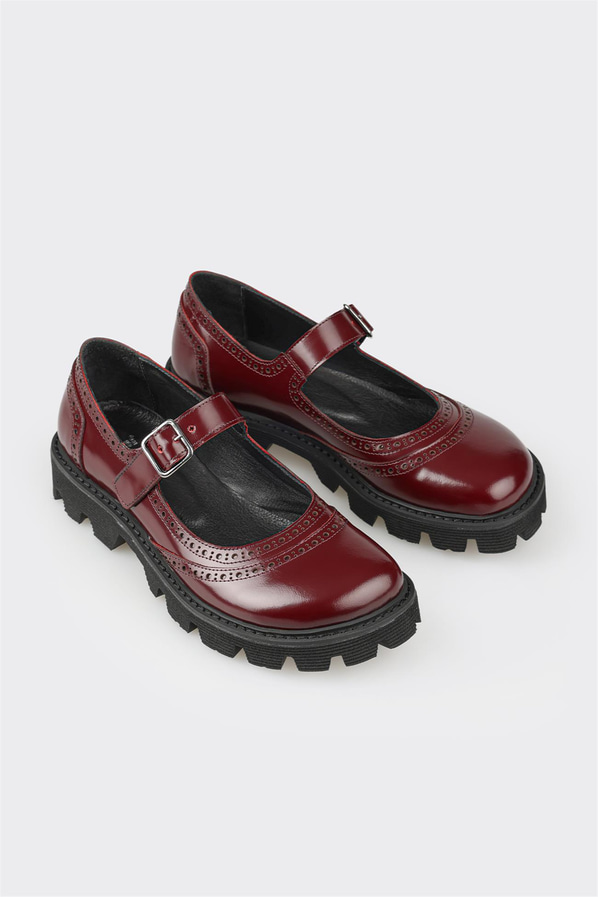 Bordo deri kadın düz ayakkabı, günlük kullanım için - Elle Shoes