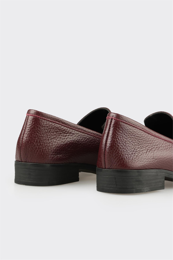 Bordo deri yumuşak dokulu kadın loafer, rahat kullanım için - Elle Shoes