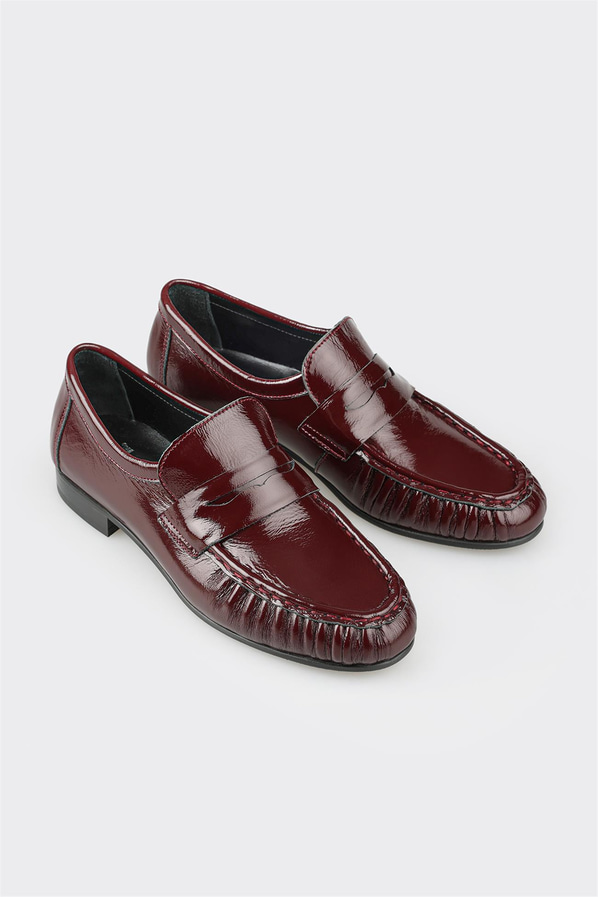 Bordo deri kadın loafer, günlük kullanım için - Elle Shoes