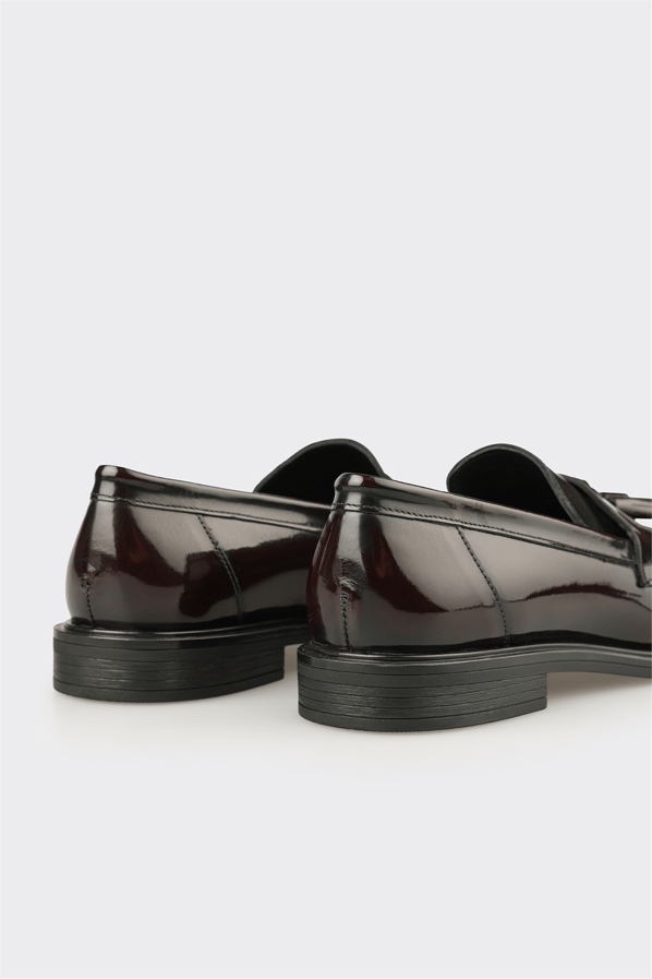 Bordo Deri Kadın Günlük Loafer